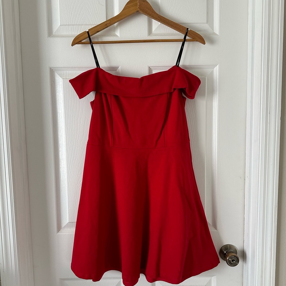 Lulu's Red Off-Shoulder A-Line Cocktail Dress